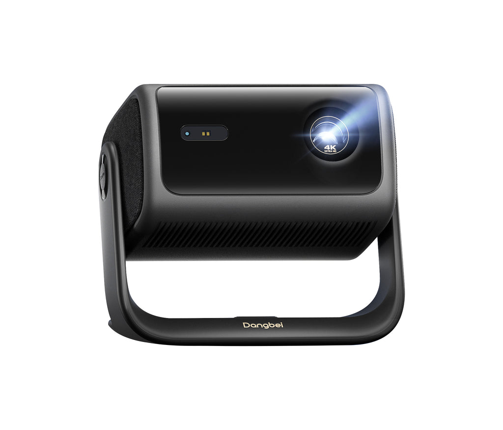 Dangbei MP1 Max proyektor home cinema 4K berwarna gelap dengan desain modern. Dangbei MP1 Max proyektor home cinema 4K berwarna gelap dengan desain modern.